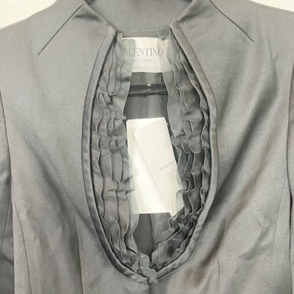 Valentino Hiver 2008 Black Evening Blazer Jacket Ruffled Neckline Satin Tie Sz 4 - Picture 9 of 10